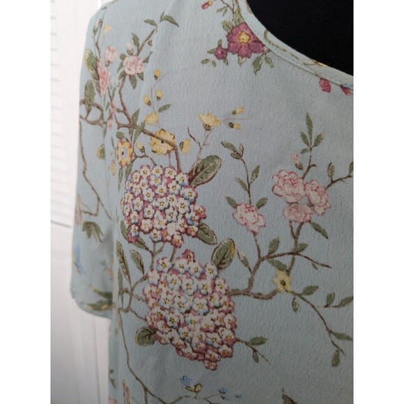 H&M GP&J Baker Collab Top Womens sz 8 Floral Bird Blouse Mint Blue Cottagecore - Picture 3 of 14